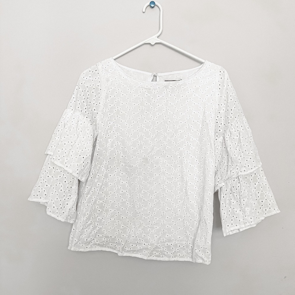Nasty gal ruffle sleeve keyhole white blouse